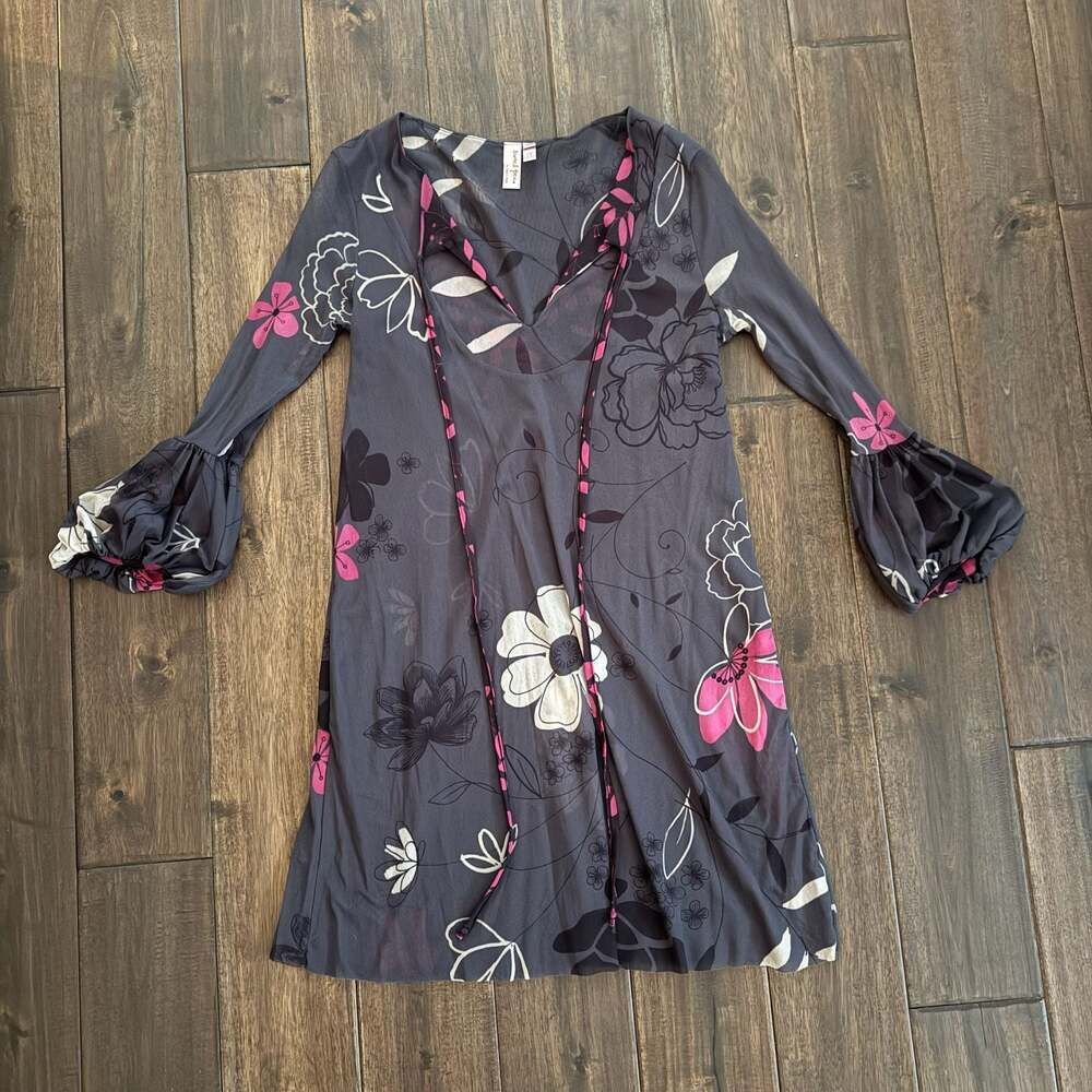 Sweet Pea by Stacy Frati Floral Mesh Bell Sleeve Dress Size M